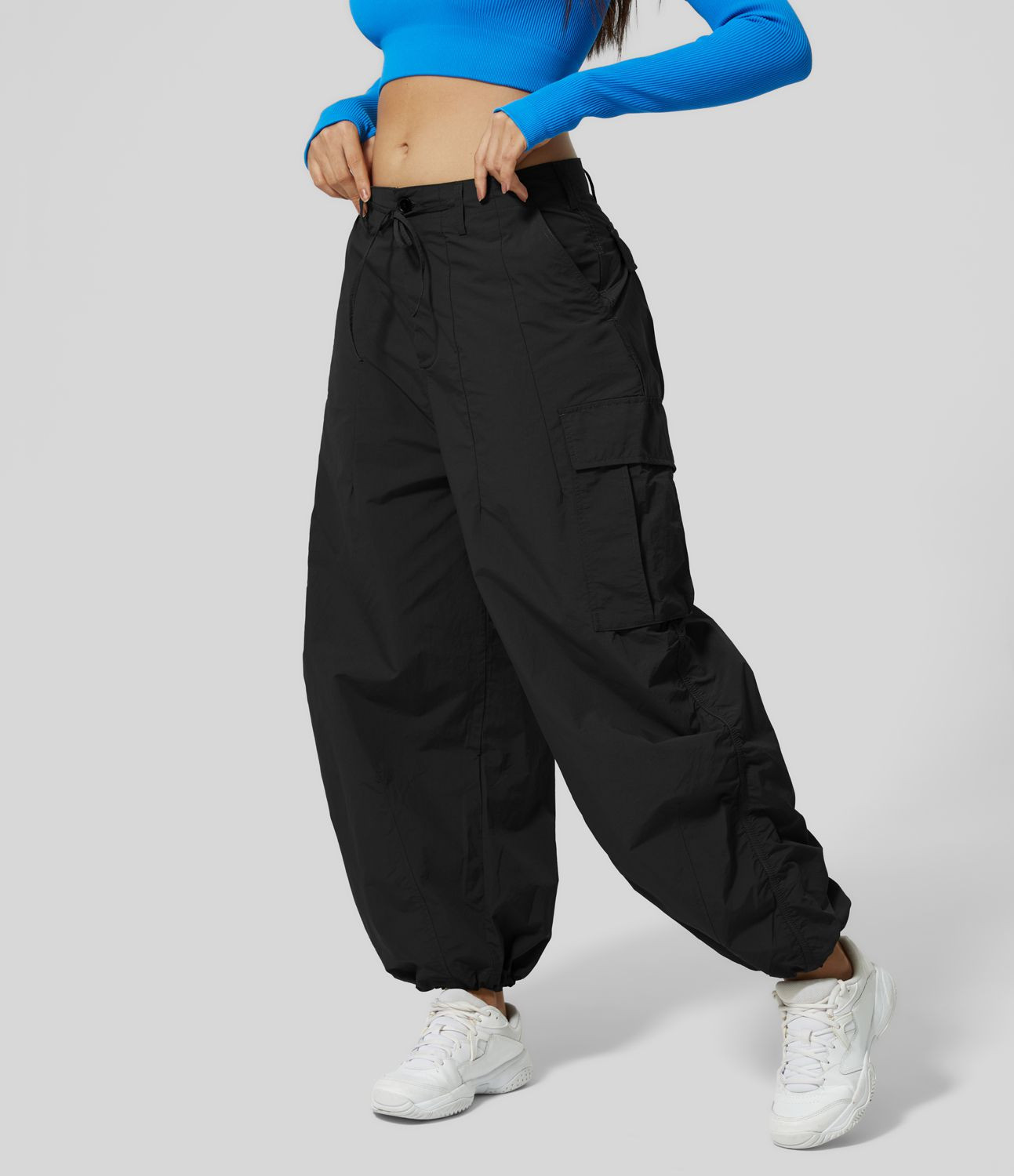 Women’s Mid Rise Drawstring Button Zipper Multiple Pockets Casual Cargo Joggers - Halara | HALARA
