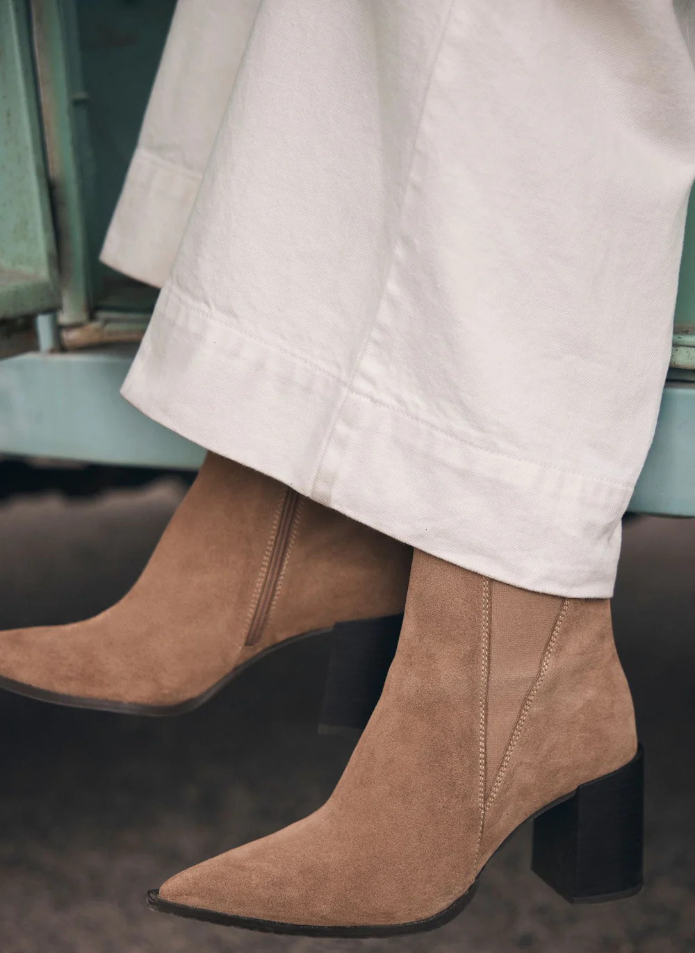 Noa Neutral Suede Block Heel Boots | Mint Velvet