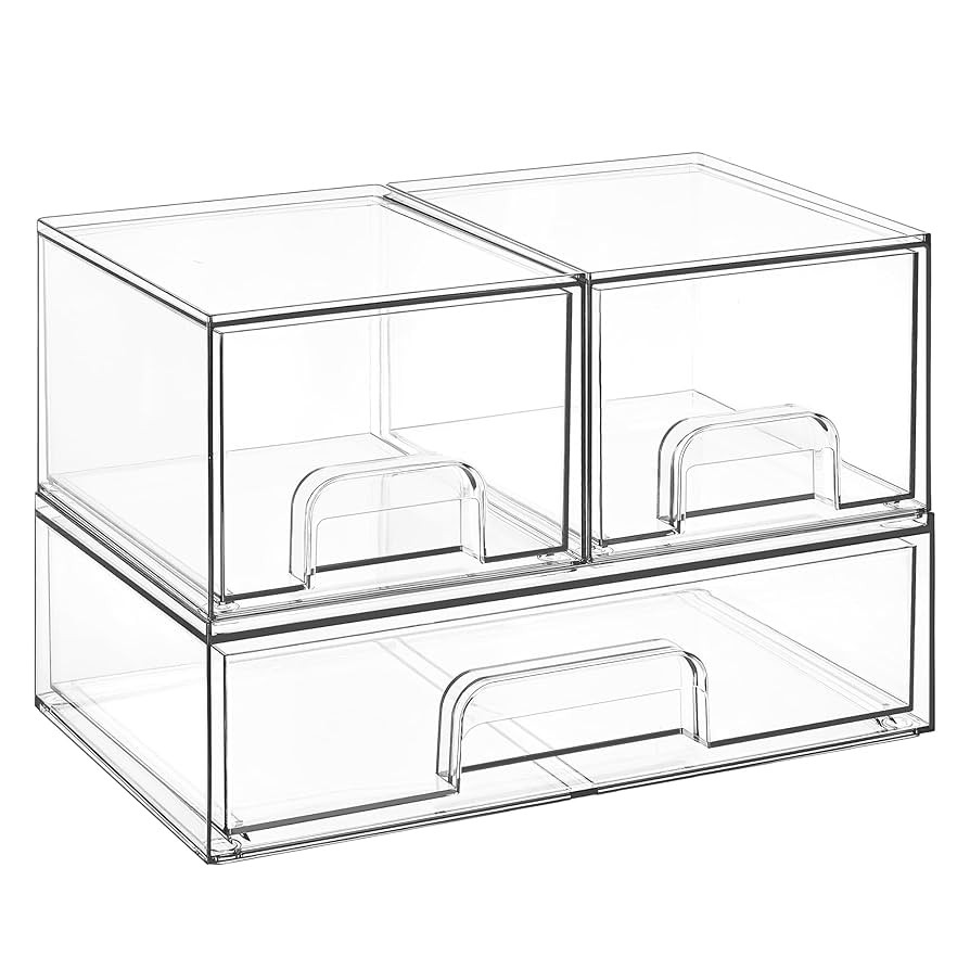 Vtopmart Stackable Storage Drawers Set of 3,Clear Plastic Organizer Bins for Makeup, Cosmetics, B... | Amazon (US)