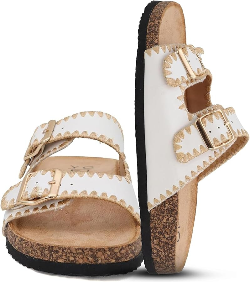 YOKI GIAN-218 Comfortable Sandals For Women With Woven Stitch Detail - Double Buckle Slides For W... | Amazon (US)
