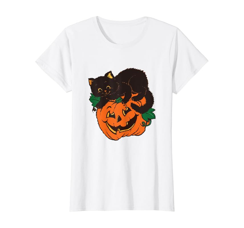Pumpkin and Black Cat Halloween Vintage Costume T-Shirt | Amazon (US)