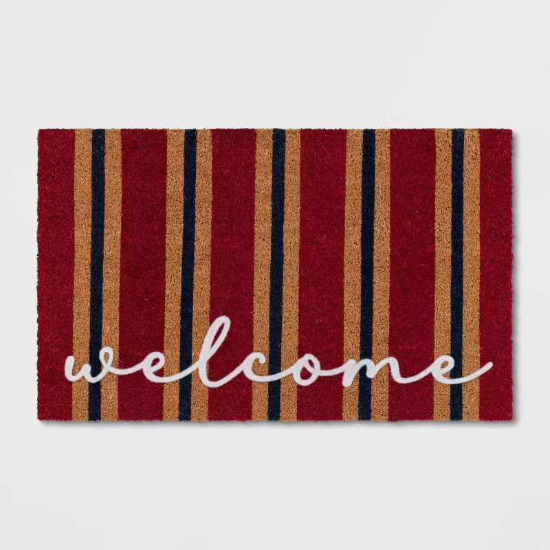 1'6"x2'6" 'Welcome' Stripe Coir Doormat Red - Threshold™ | Target