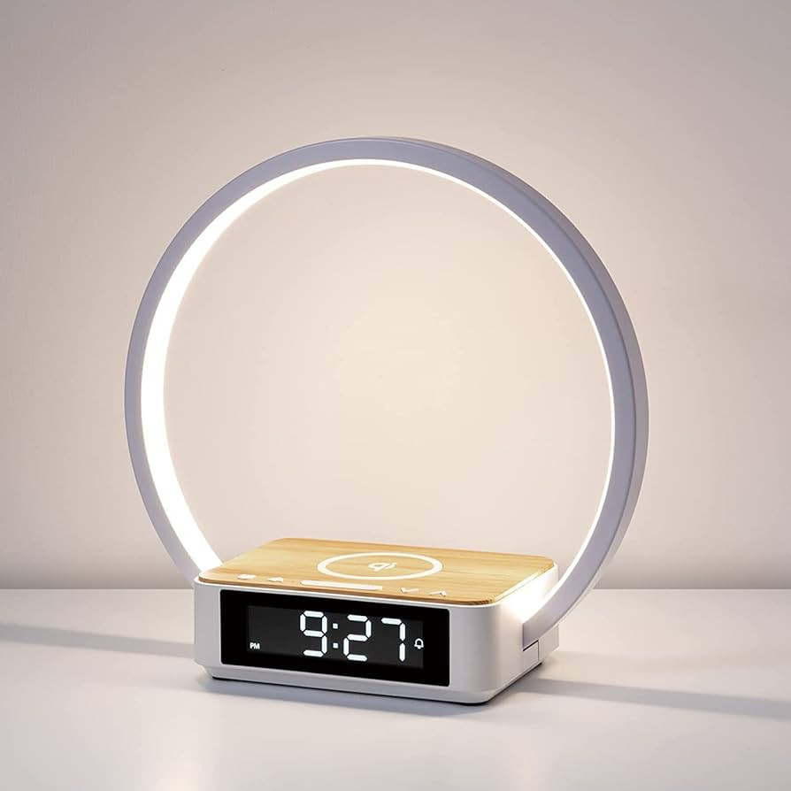 WILIT Bedside Table Lamp, Touch Lamp with Alarm Clock with Wireless Charging Wake-up Light, LED D... | Amazon (US)