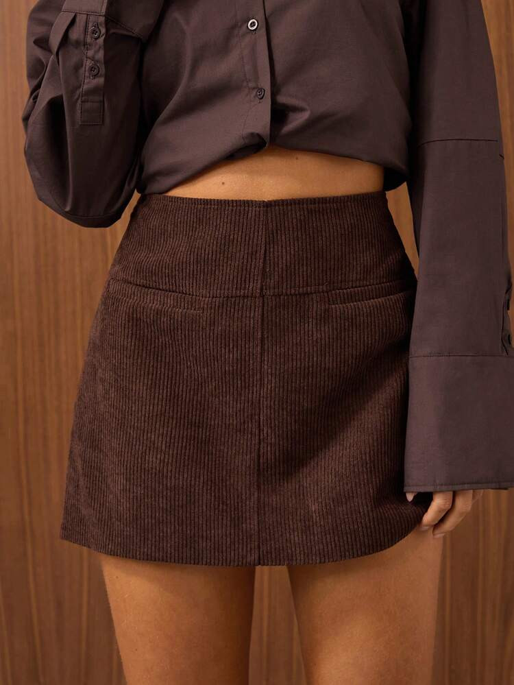 SHEIN BAE Autumn/Winter Brown Casual Fashion Brushed Corduroy Low-Waisted Mini Skirt,Old Money Wo... | SHEIN