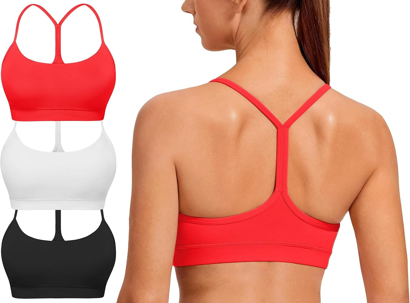 Spaghetti Strap Padded Sports Bras for Women - Y Back Yoga Workout Tops (3 Pack) | Amazon (US)