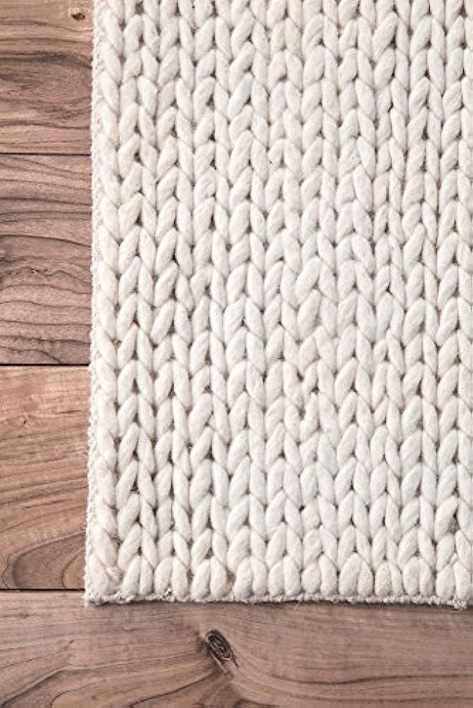 nuLOOM CB01 Handwoven Chunky Cable Wool Rug, 8' x 10', Off White | Amazon (US)