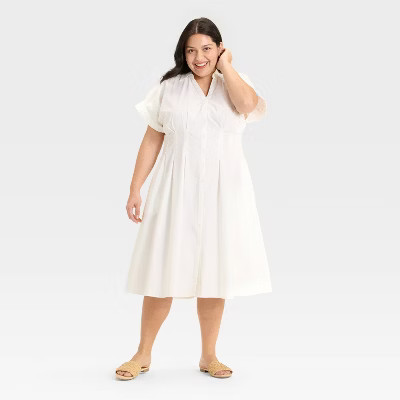 Women's Short Sleeve Pleated Midi Shirtdress - Ava & Viv™ | Target