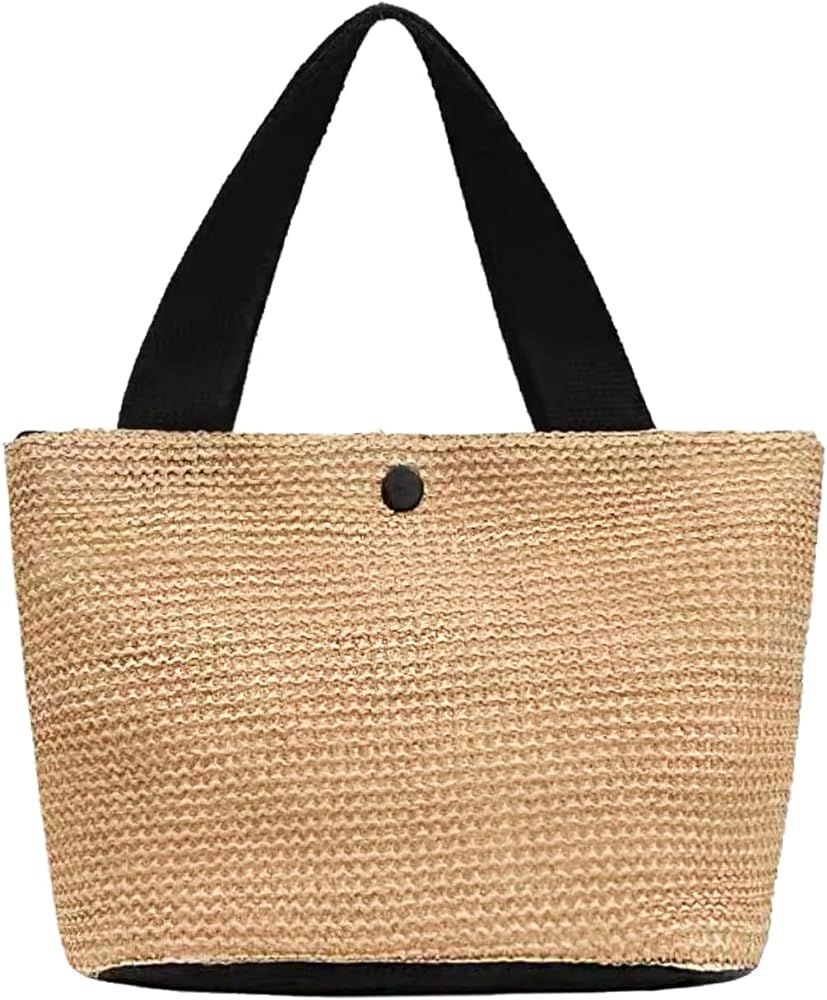 Straw Beach Bag,Women Hobo Summer Woven Large Handbags Straw Tote Bag with Lining Pockets for Dai... | Amazon (US)