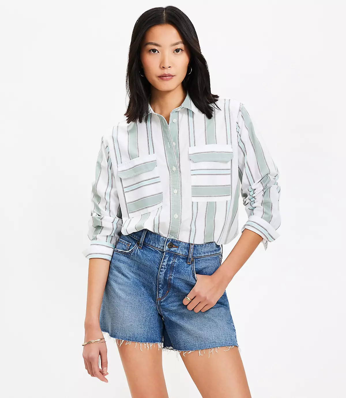 Striped Poplin Utility Everyday Shirt | LOFT