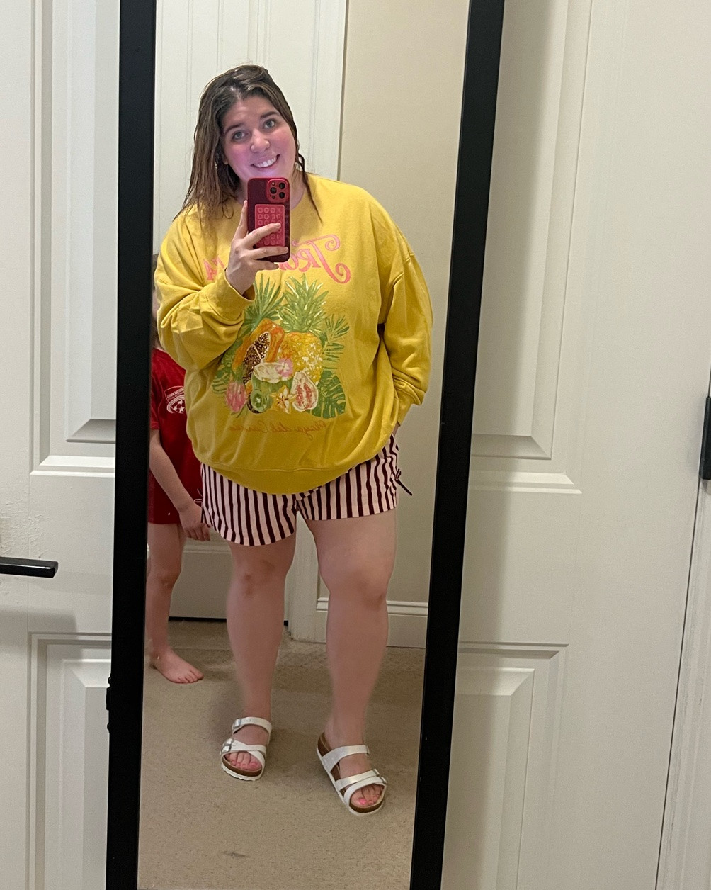 Summer uniform unlocked 🤍 Crew neck, striped shorts, white Birks — easy, breezy, and I'm obsessed. This is the soft life era in outfit form.

#LTKootd #LTKmomlife #LTKgrwm