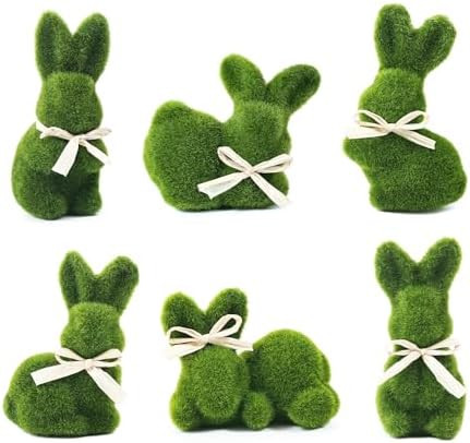 naturevibe 5 Inches Moss Easter Bunny Home Decor, Set of 6 Artificial Moss Rabbit for Easter Deco... | Amazon (US)
