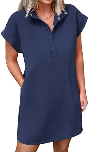 ANRABESS Women Summer Shirt Dress Casual Short Sleeve Henley Neck Mini Shift Tunic Dresses 2026 B... | Amazon (US)