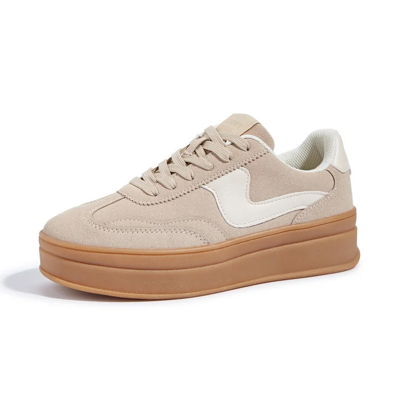 LUCKY STEP Womens Platform Fashion Sneakers Thick Sole Suede Faux Leather Casual Shoes,Beige | Walmart (US)
