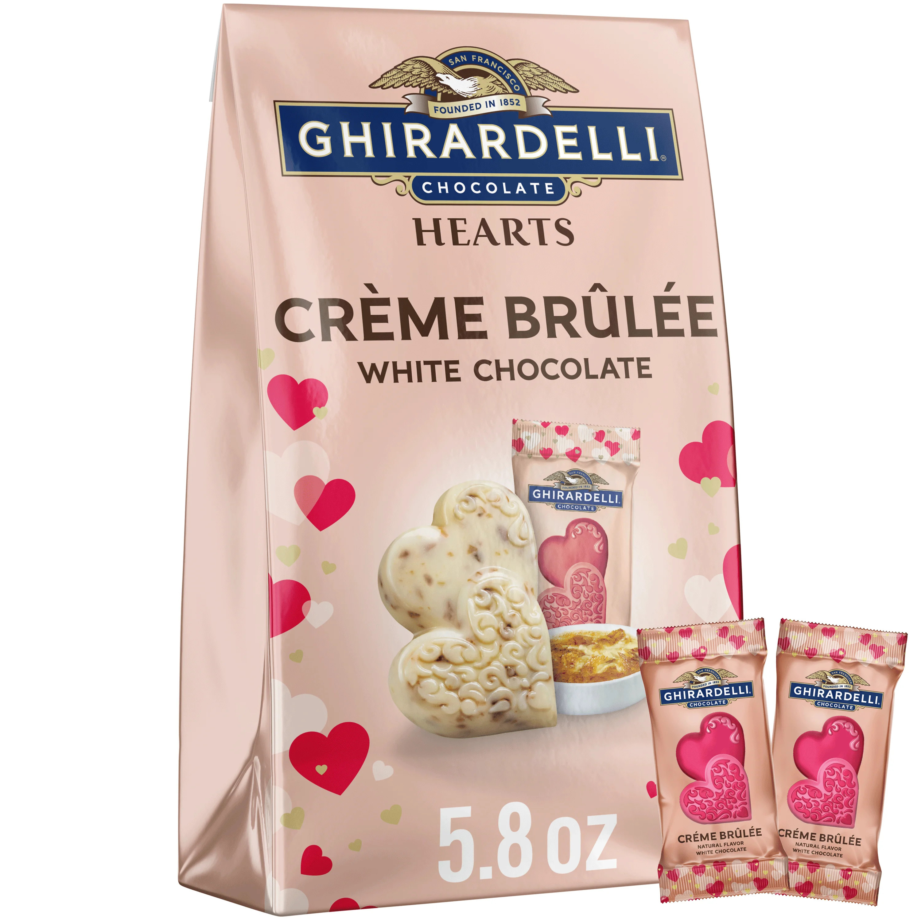Ghirardelli White Chocolate Creme Brulee Duet Hearts, Chocolate Hearts for Valentines, 5.8 OZ Bag | Walmart (US)