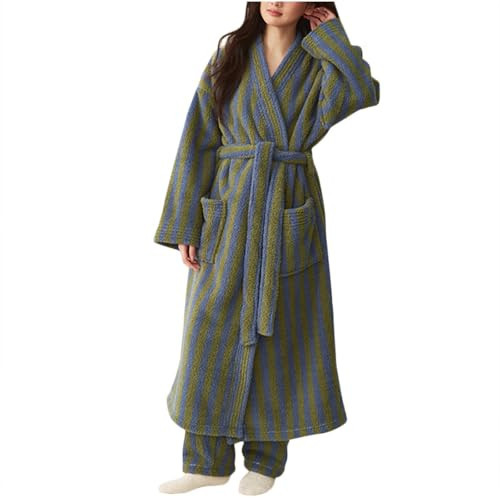 Women's Long Sleeve Striped Fuzzy Bathrobe, Luxury Spa Soft Comfy Full Length Robe Winter Fashion Casual Loungewear | Amazon (US)