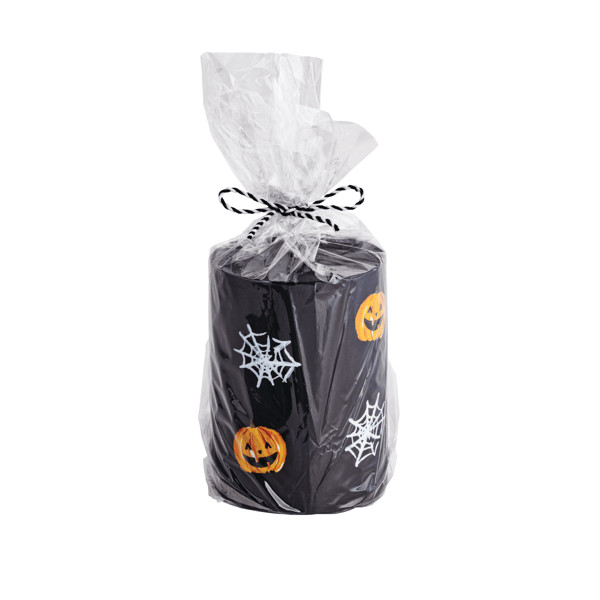 Black Handpainted Halloween Pillar Candle | Mud Pie
