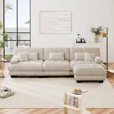 Modern Sectional Sofa, Upholstered Wide Arm Sofa with Beige Convertible Ottoman, Oversized L Shaped Cloud Couch for Living Room-Cuddlewood | Target
