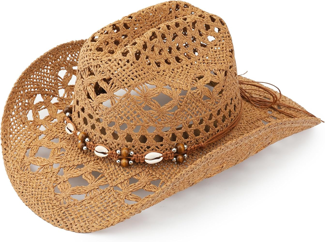 Straw Cowboy Hat, Western Cowgirl Hat, Wide Brim Sun Beach Hat for Men and Women | Amazon (US)