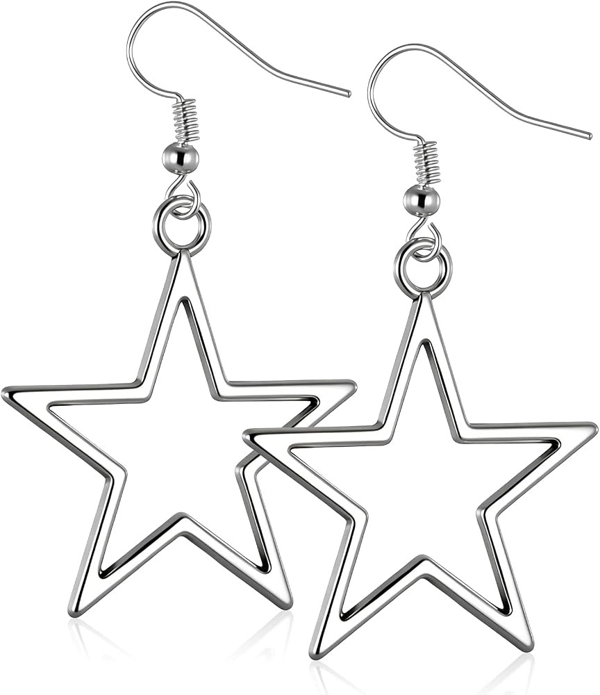 Gold Star Earrings, Simple Hollow Star Hoop Earrings Stainless Steel Star Drop Dangle Earring for... | Amazon (US)
