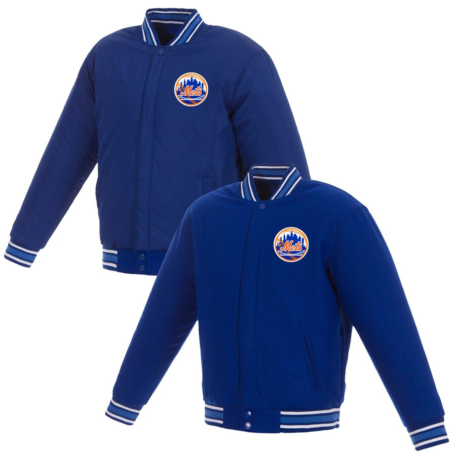 Men's New York Mets JH Design Royal Reversible Full-Snap Wool Jacket with Embroidered Logo | MLB Shop