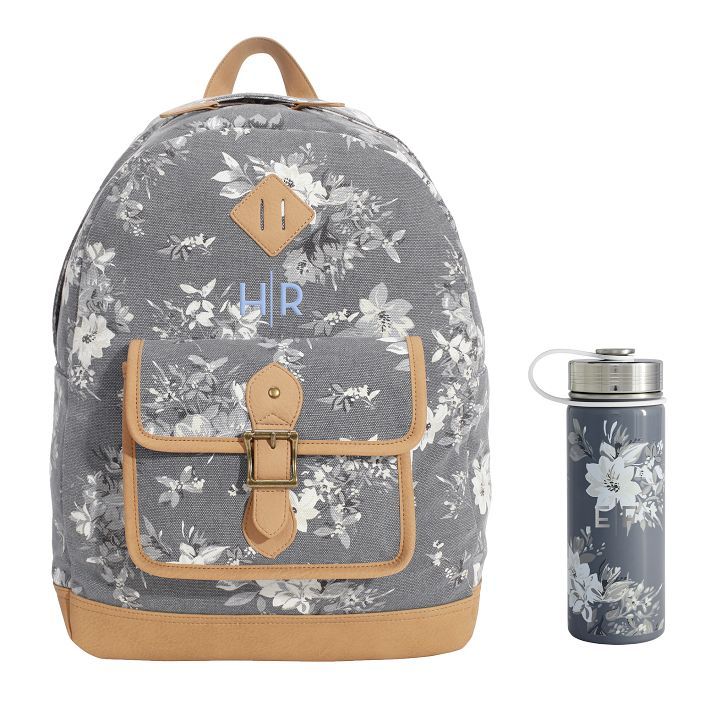 Northfield Camilla Floral Washed Black And White Backpack and Slim Water Bottle Bundle | Pottery Barn Teen