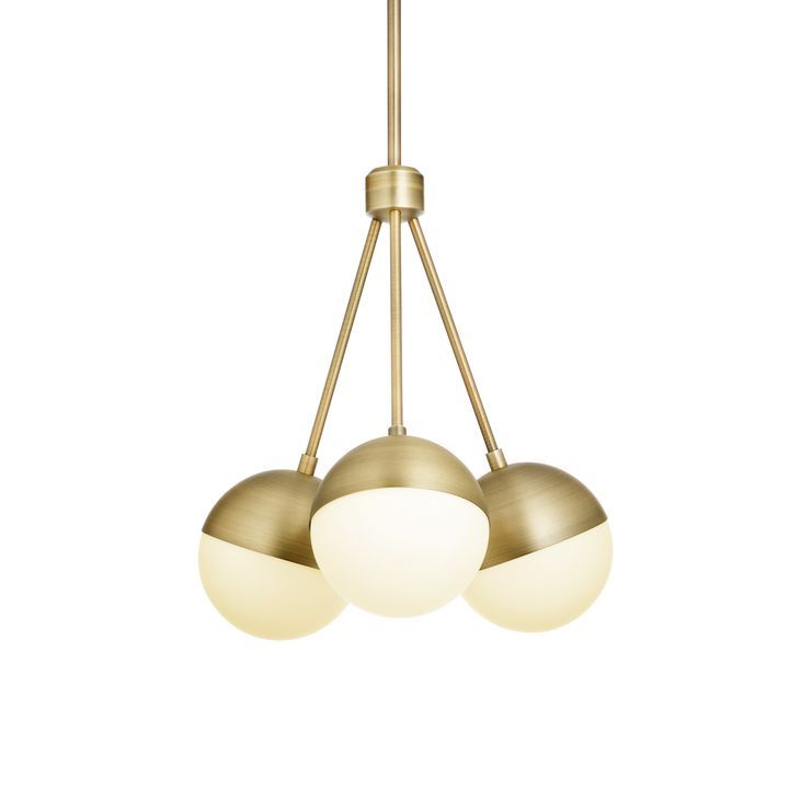 Powell LED 3-Light Chandelier with White Globes, Aged Brass | Lights.com