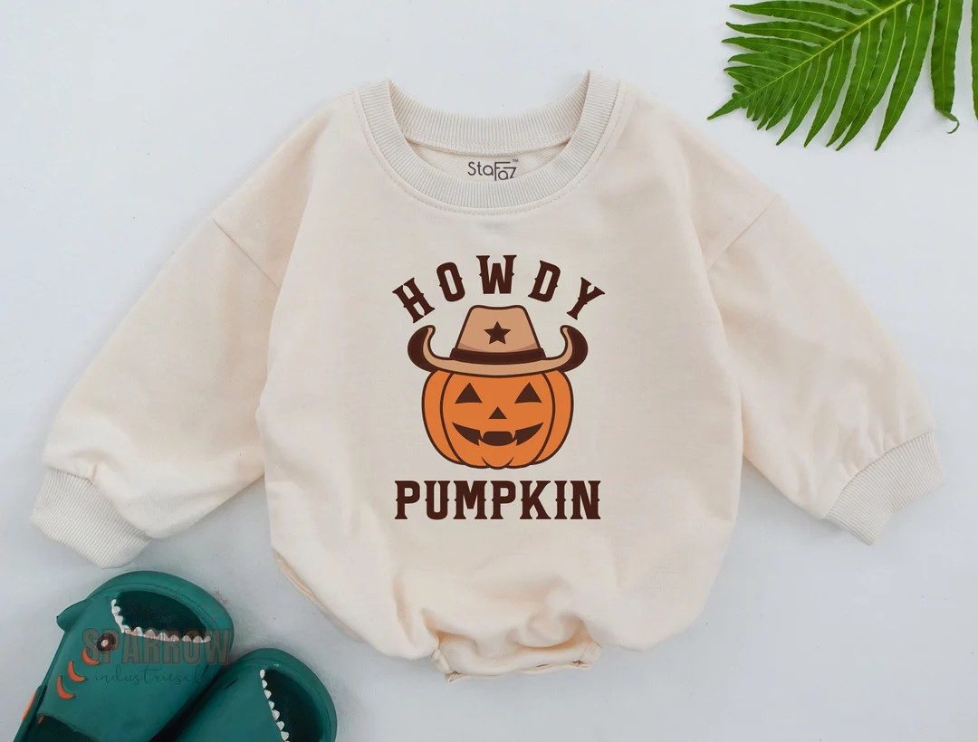 STAFAZ - Howdy Pumpkin Baby Romper, Retro Cowboy Halloween Bodysuit, Natural Baby Romper, Vintage... | Etsy (US)