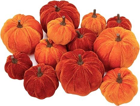 12 Pcs Artificial Pumpkins Velvet Pumpkins with Assorted Sizes Fall Harvest Halloween Decorations... | Amazon (US)