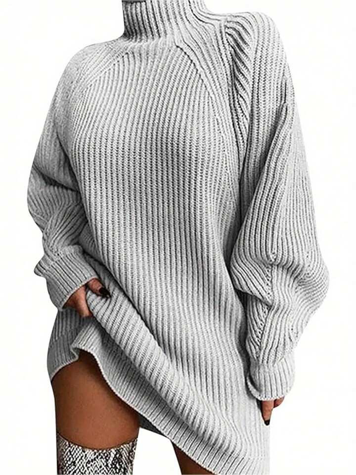 Women's Turtleneck Drop Shoulder Sweater Dress Long Sleeve Knitted Pullover Ribbed Collar Solid C... | SHEIN