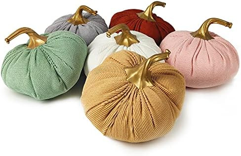 Ogrmar 6 Pack Fabric Artificial Pumpkins Set Corduroy Fabric Decoration Pumpkins Lifelike Harvest... | Amazon (US)