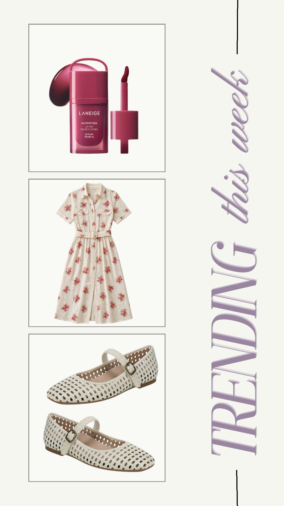 Trending spring outfit finds you need in your wardrobe 🌸 This Sézane floral dress is the definition of effortless chic paired with these must have Nordstrom woven Mary Jane flats. And don’t sleep on this Sephora beauty find from Laneige for the perfect everyday lip. These are the elevated staples that make getting dressed feel easy ✨

shop the best spring fashion finds, Sézane dress review, best dresses for spring, Nordstrom shoe finds, trending Mary Jane flats, woven flats trend, chic spring outfits, feminine spring style, Sephora beauty finds, Laneige lip tint review, everyday luxury fashion, Parisian style outfit, brunch outfit ideas, vacation outfit inspo, capsule wardrobe staples, spring wardrobe essentials, elevated everyday style, LTK fashion finds, viral fashion finds, luxury style for less

[sezane dress, nordstrom shoes, laneige lip tint, sephora finds, spring fashion]

#LTKOver40 #LTKTravel