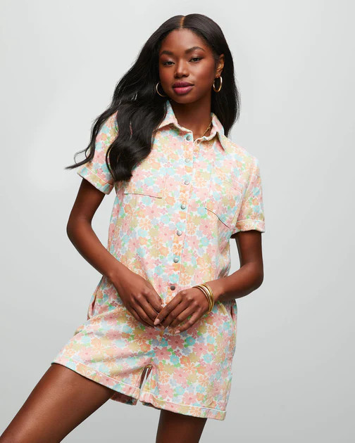 Vibrant Blossoms Pocketed Floral Romper | VICI