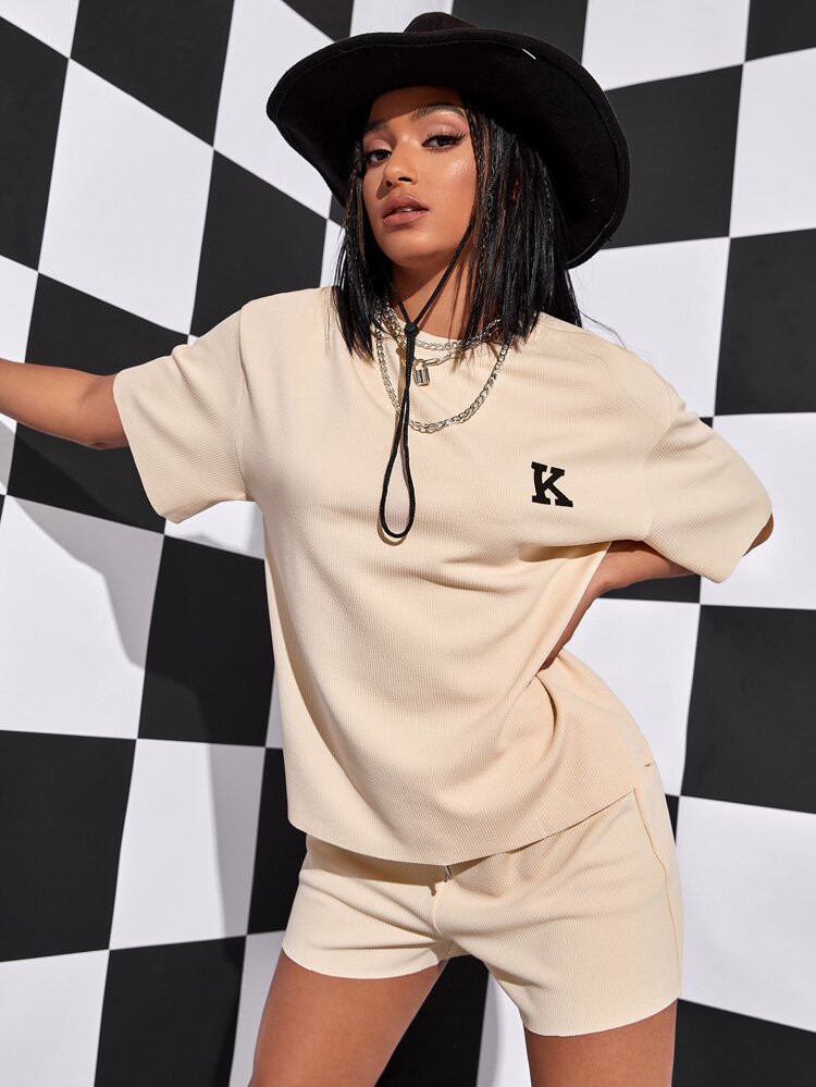 Letter Graphic Drop Shoulder Tee & Shorts Set | SHEIN