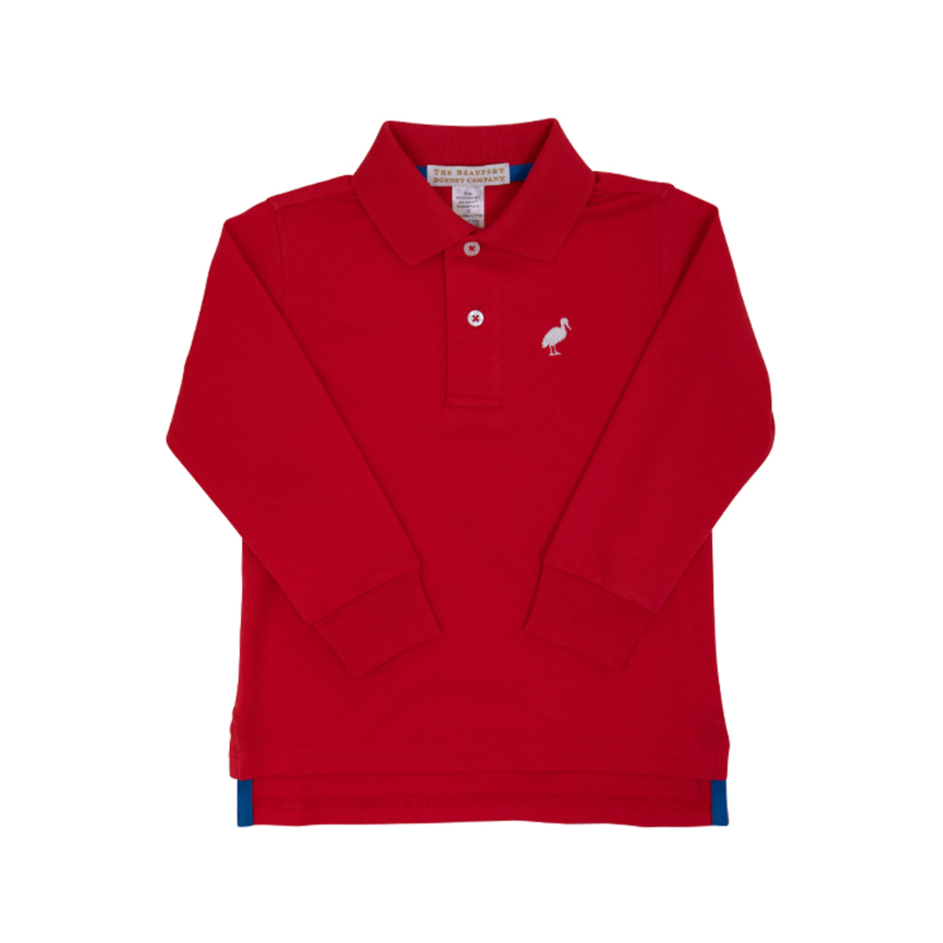 Long Sleeve Prim & Proper Polo & Onesie - Richmond Red with Worth Avenue White Stork | The Beaufort Bonnet Company