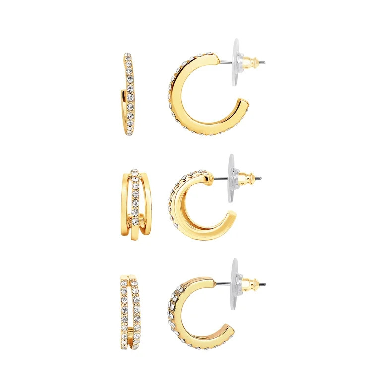Believe By Brilliance 14kt Gold Flash Plated Cubic Zirconia Earring Set, 3 Pairs | Walmart (US)