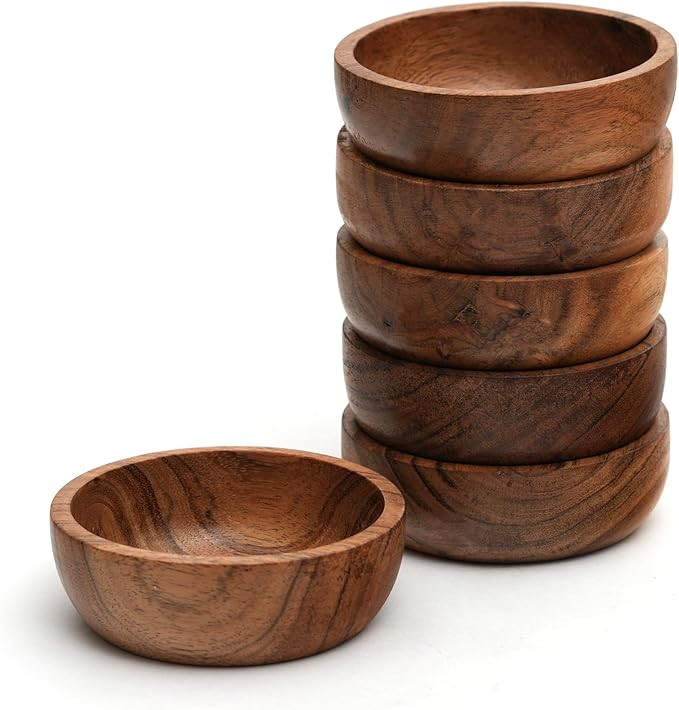 Acacia Wood Bowls: Handcrafted, Rustic, 6 Bowls of 3.75-inch, 0.25 liters Capacity Each | Amazon (US)