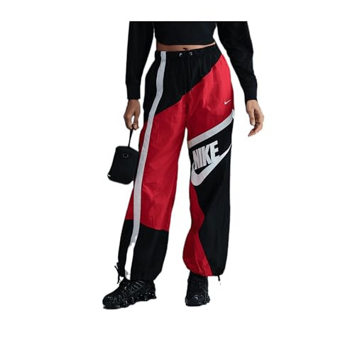 Nike Sportswear Women's Mid-Rise Loose Woven Open-Hem Pants (HJ4178-657, University Red/Black/Sail/Sail) Size Large | Amazon (US)