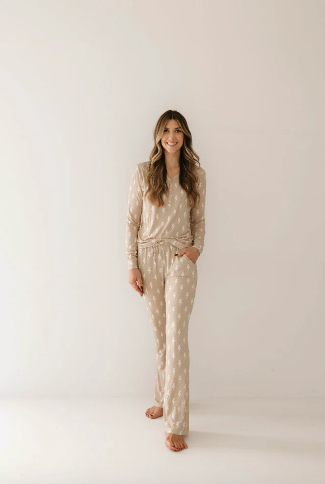 Tan & Cream Lightning Bolt | Women's Bamboo Pajamas | Forever French