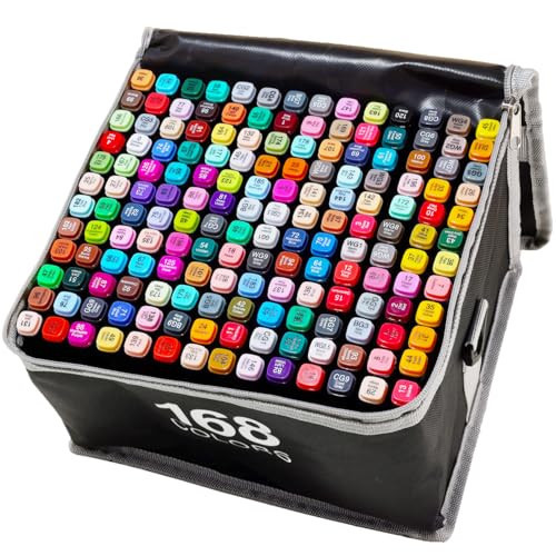 DRAWNICEST 168 Colors Alcohol Markers, Dual Tip Permanent Art Markers with Black Suitcase, For Adults Coloring, Sketching, Card Making and DIY Patinting | Amazon (US)