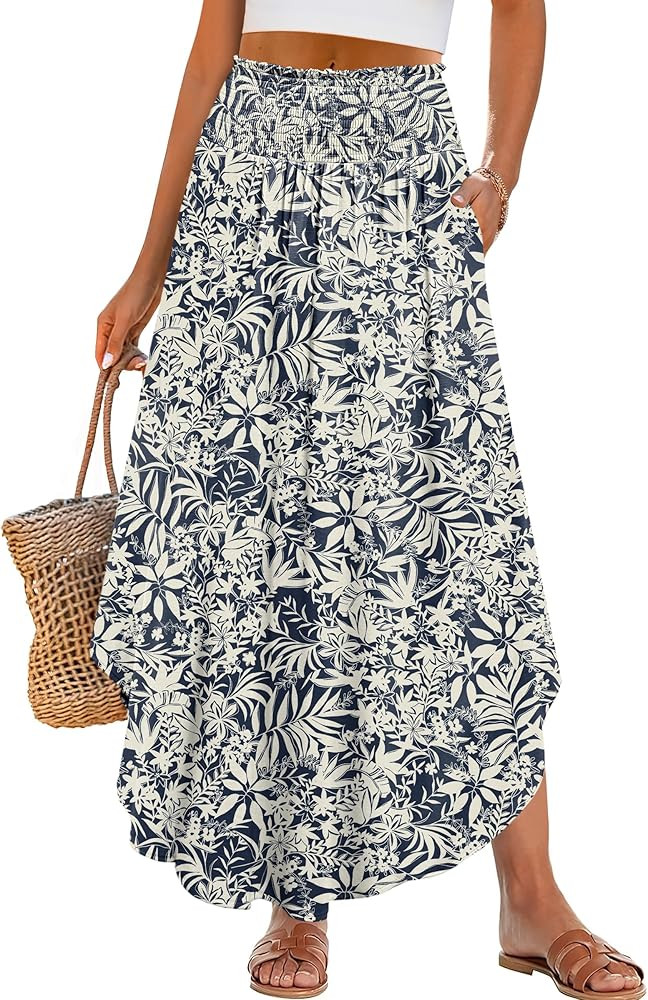 ANRABESS Women's Maxi Skirts Summer Boho Floral High Waisted Flowy Swing Pleated Beach Long Skirt... | Amazon (US)