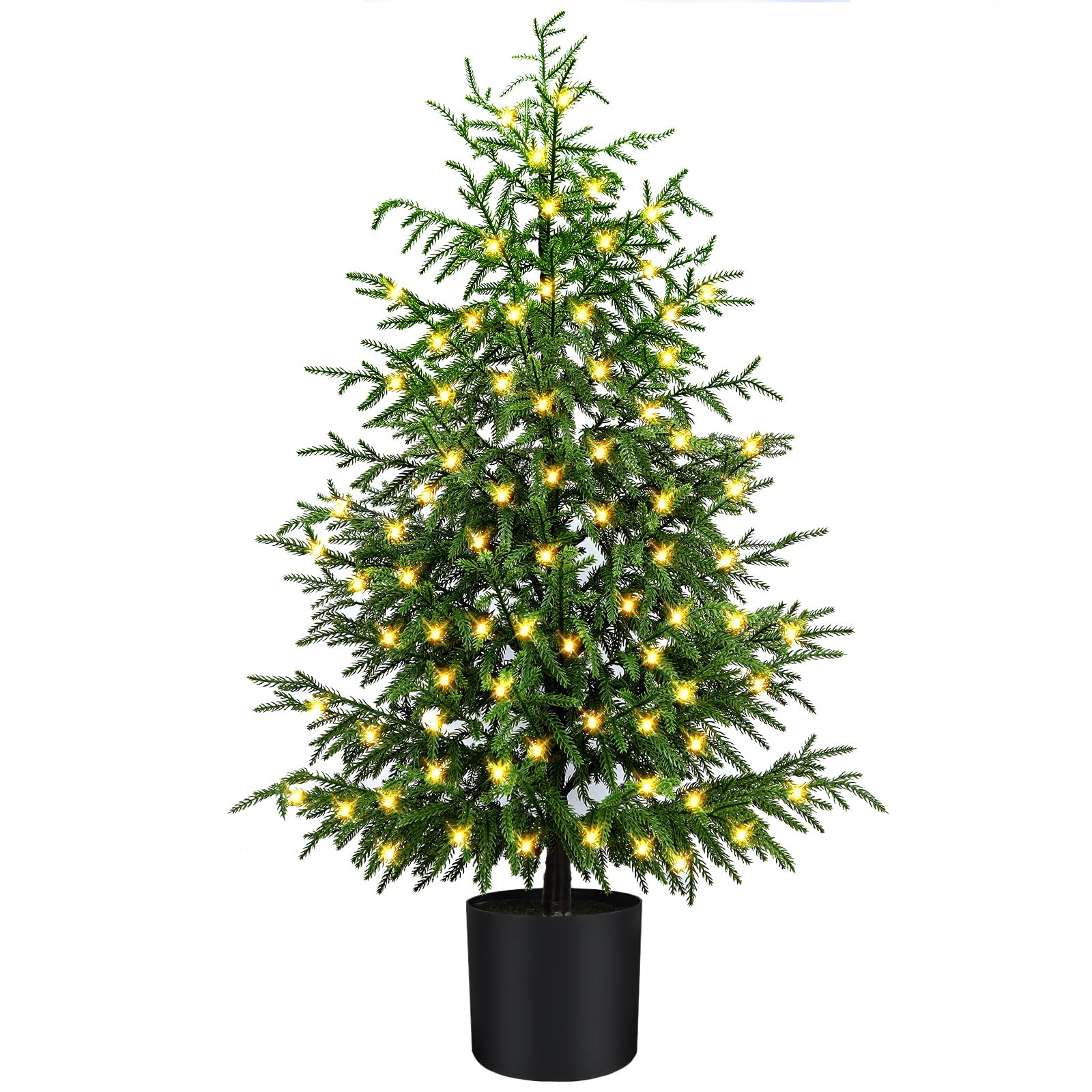 4FT Pre-Lit Artificial Norfolk Pine Christmas Tree – Realistic Potted Tree with 100 LED Lights ... | Amazon (US)