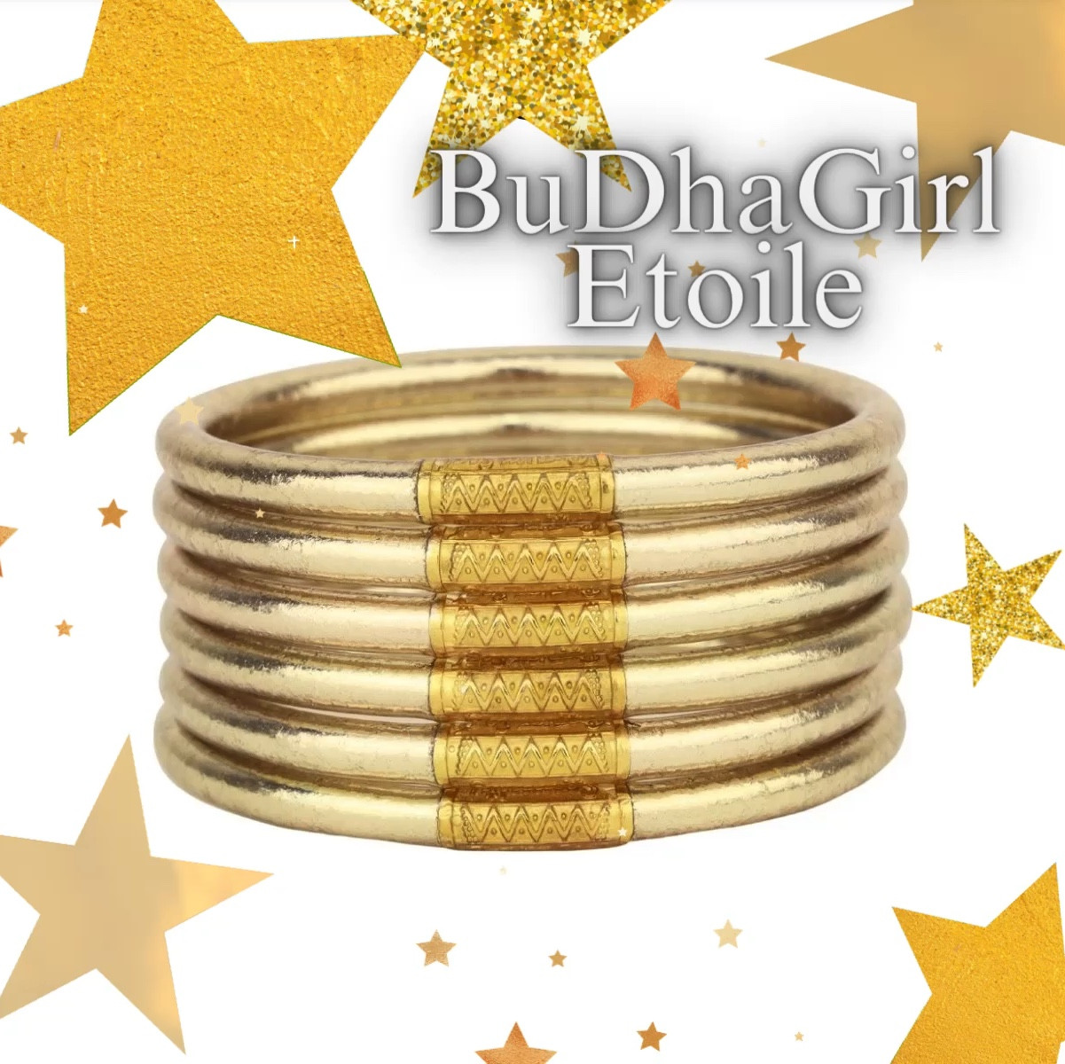 BuDhaGirl unveils Etoile, the soft gold All Weather Bangles® that capture starlight. 

#budhagirl #starlight #bangles #gold 