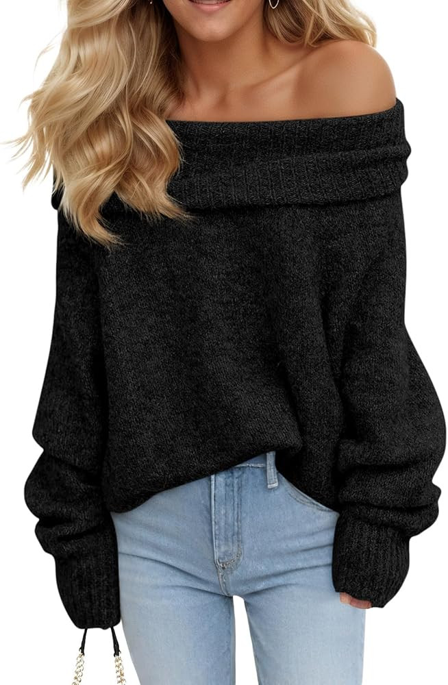 Saodimallsu Womens Off The Shoulder Sweaters Long Sleeve Slouchy Knitted Casual Loose Fall Trendy... | Amazon (US)