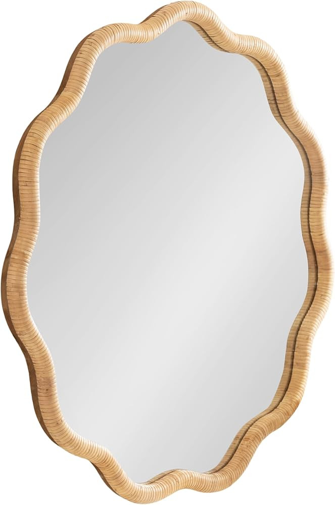 Kate and Laurel Rahfy Boho Scalloped Round Rattan Mirror, 32 Inch Diameter, Natural Wood, Decorat... | Amazon (US)