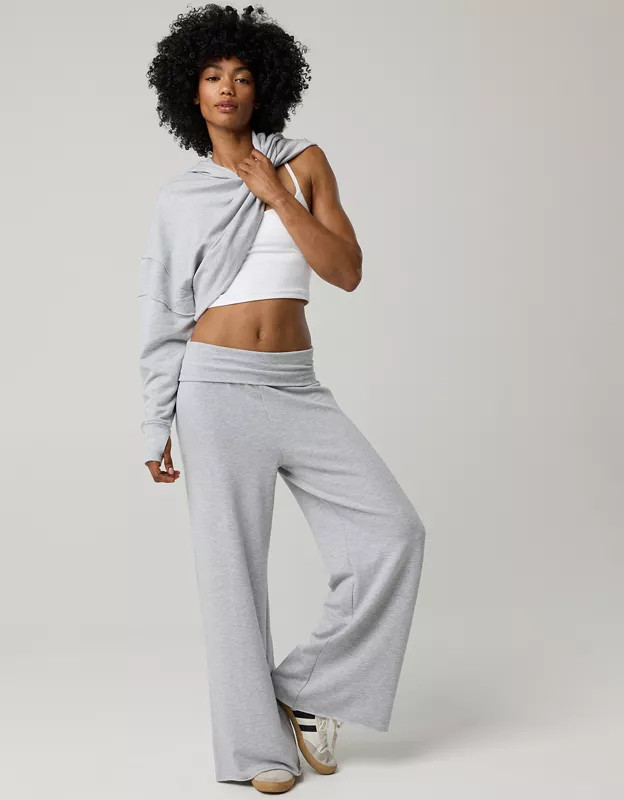 OFFLINE By Aerie OTT Fleece Super Wide Leg Foldover Pant | Aerie