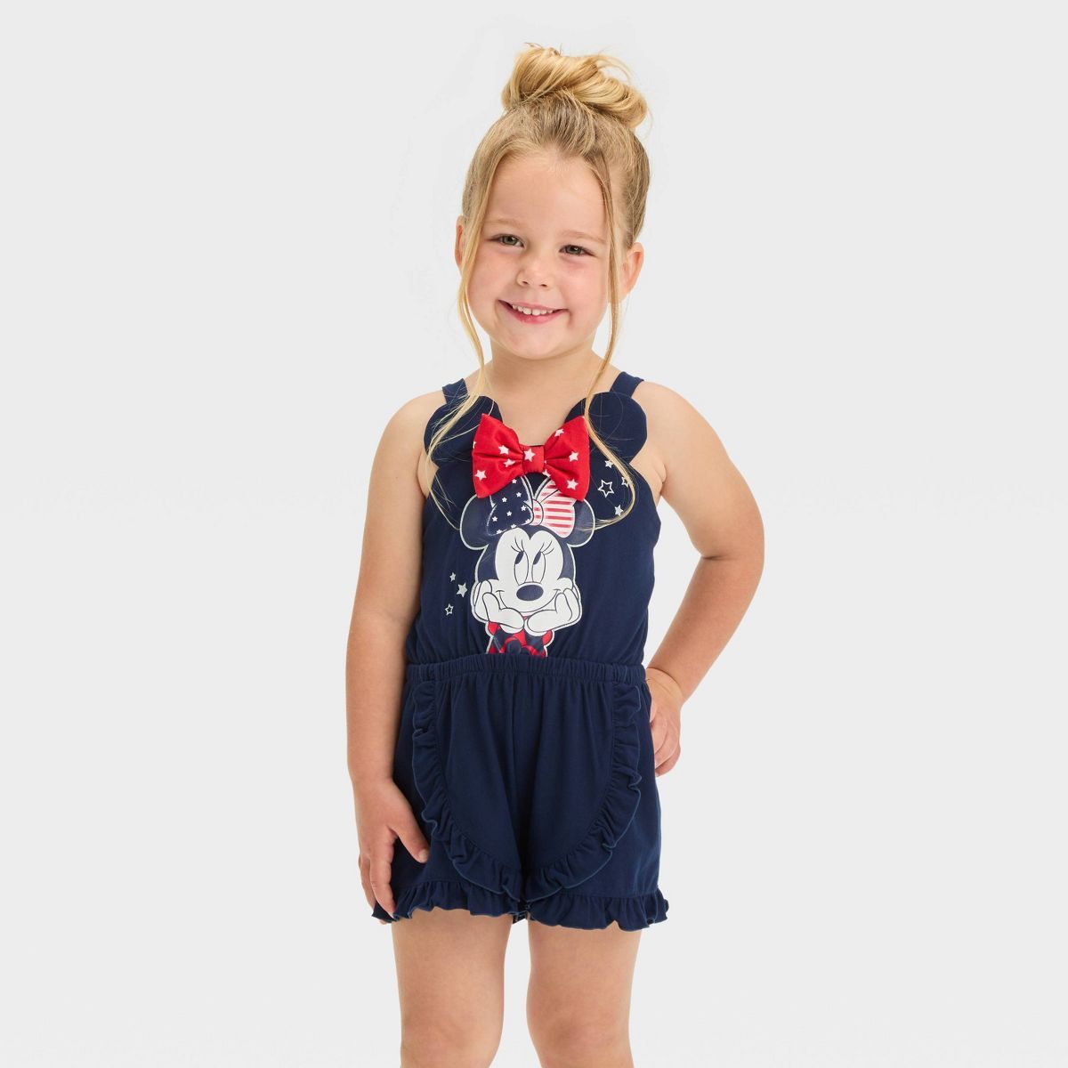 Toddler Girls' Disney Minnie Mouse Americana Romper - Blue | Target