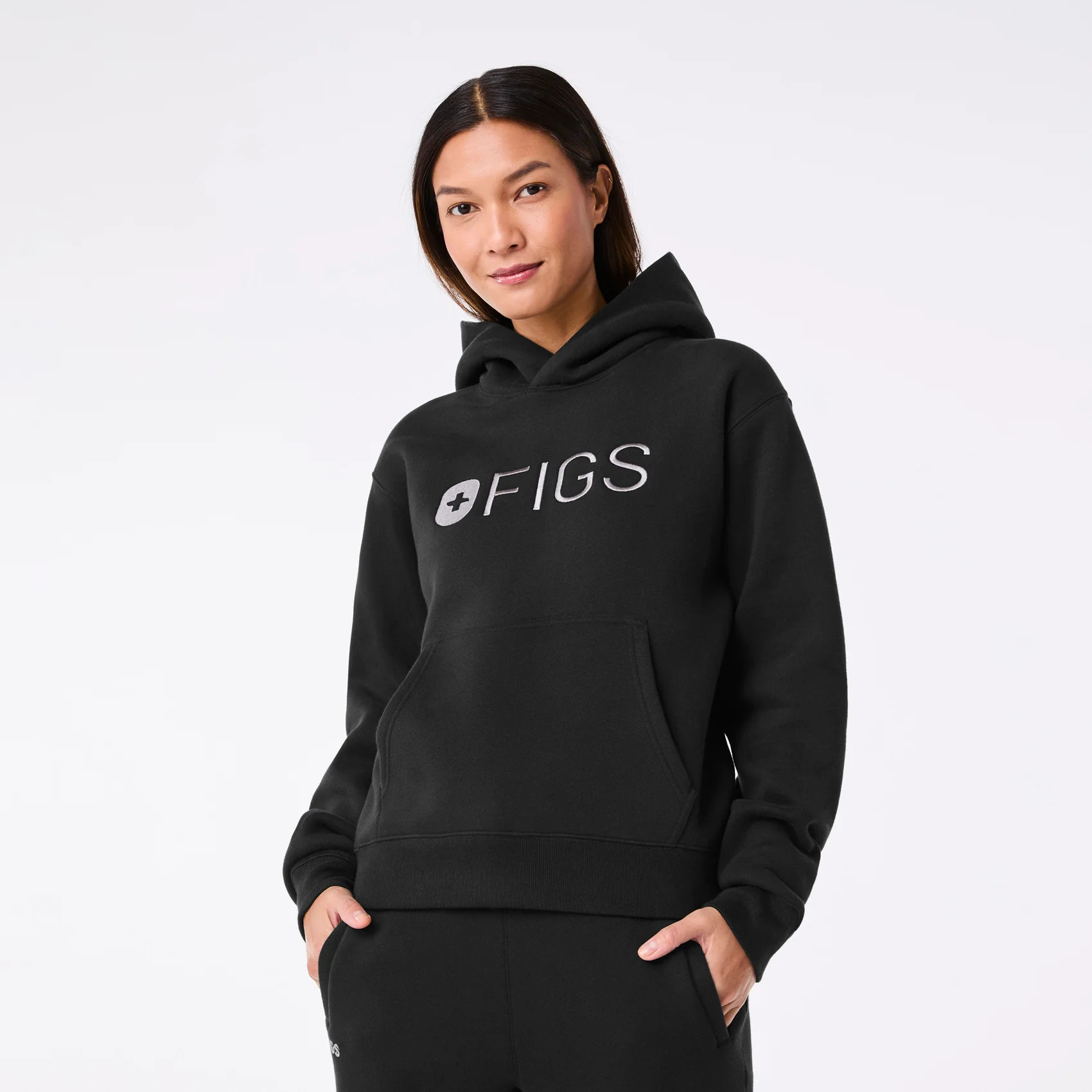 Women’s Off-Shift FIGS Logo Hoodie Sweatshirt™ - Black | FIGS