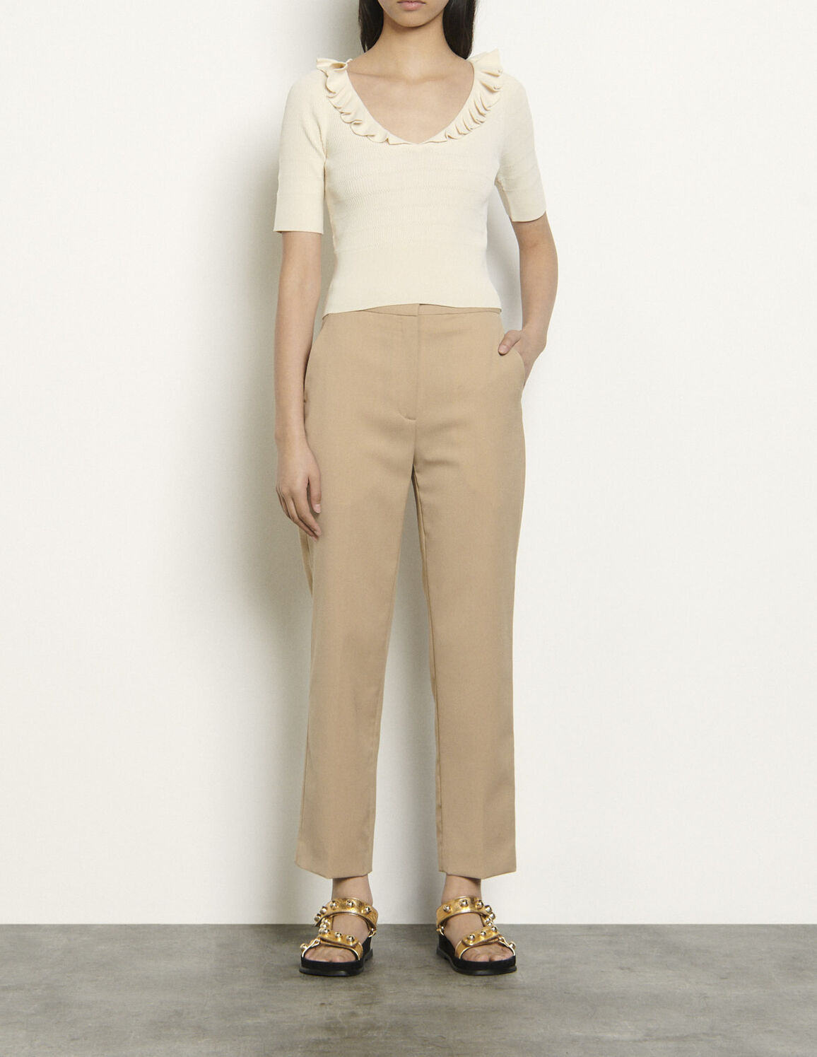 Sweater with ruffles at the neckline | Sandro Paris (US)