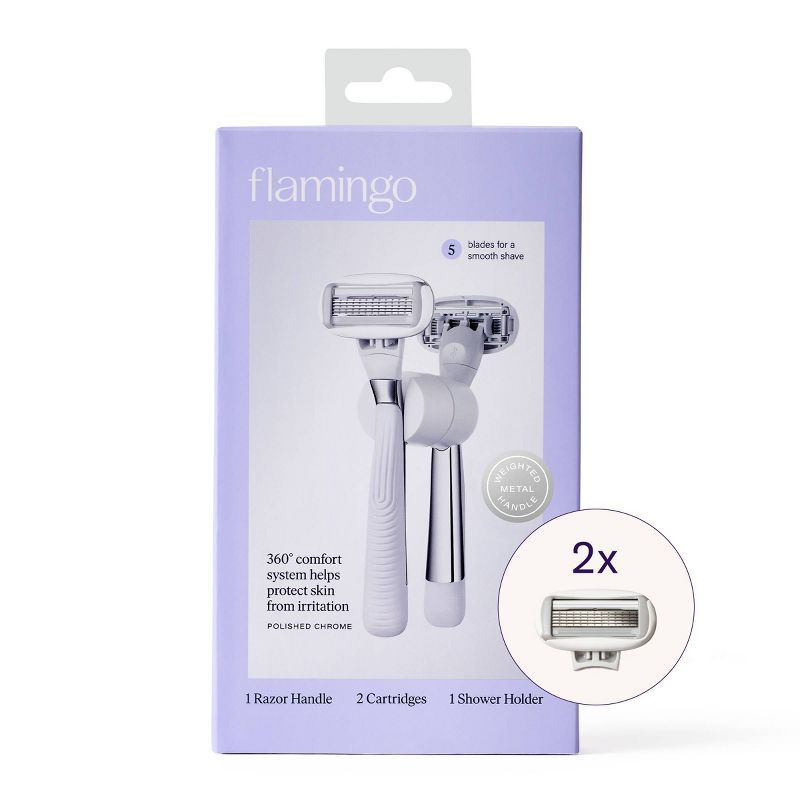 Flamingo 5-Blade Women's Razor - 1 Razor Handle + 2 Razor Blade Refills - Polished Chrome | Target