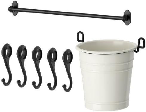 Ikea Steel Kitchen Organizer Set, 22.5-inch Rail, 5 Hooks, Flatware Caddy, Black, White | Amazon (US)
